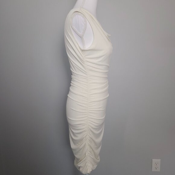 NWOT Sweet Storm M Ivory White Sleeveless Ruched Bodycon Dress Cowl Neck Medium - Picture 4 of 6
